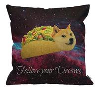 Cushion Cover Doge Dog in Taco Chicken Rolls Flying Across Galaxy Space Follow Your Dream Amusing Throw Pillow Cover Hom 45cm X 45cm