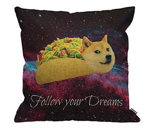 Cushion Cover Doge Dog in Taco Chicken Rolls Flying Across Galaxy Space Follow Your Dream Amusing Throw Pillow Cover Hom 45cm X 45cm
