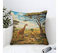 Cushion Cover Giraffe Modern Art Decorative,African Savannah Wildlife Pattern Square Pillow Cases Soft Polyester Pillowcases Outdoor Patio Garden Bench Living Room Sofa Decor 45x45cm