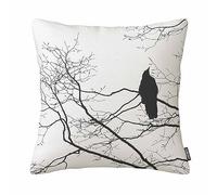 Cushion Cover Gothic Raven on a Tree Branch Bird Pillow Case Black White 18 X 18 Inch Cotton Linen