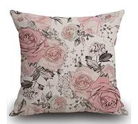 Cushion Cover Gray Abstract with Pink Flowers and Leaves on White Watercolor Floral Pattern Rose in Pastel Color Decorative Throw Pillow Cover Home Decor Square 18x18 Inches Pillowcase 45X45cm