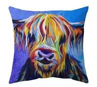 Cushion Cover Highland Cow Decorations Scottish Gifts Colorful Printed Throw Pillow Case Cushion Covers Highland Cow Gifts Watercolour Farmhouse Decor for Home Livingroom Couch Sofa 18"X18"(45x45 cm)
