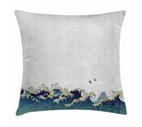 Cushion Cover Japanese Wave Aquatic Swirls Birds Of Ocean Ukiyo-E Art Greyscale Background Set Of 2 Soft Cushion Covers For Family Outdoor Decor
