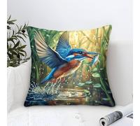 Cushion Cover Kingfisher Modern Art Decorative,Nature Scene Bird Pattern Square Cotton Pillow Case Soft Polyester Pillowcases for Sofa Patio Home Decor 50x50cm