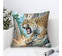 Cushion Cover Leopard Modern Art Decorative,Jungle Adventure Oil Painting Square Pillow Cases Soft Polyester Pillowcases Outdoor Patio Garden Bench Living Room Sofa Decor 45x45cm