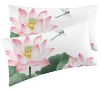 Cushion Cover Lotus Rectangle Decorative Pillows Outdoor linen-cotton Cushion Covers 12 x 22 Inch, Dragonfly Double-Sided Printed Pillow Cases 2 pack 30x60cm with Invisible Zip Chair Living F0-968