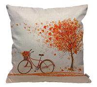 Cushion Cover Maple Tree Maple Leaf Fall On The Land With Bicycle Throw Pillow Cover Home Decorative for Men/Women/Boys/ 45cm X 45cm