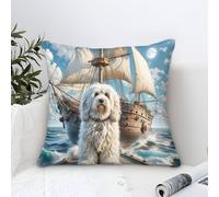 Cushion Cover Old English Sheepdog Modern Art Decorative,Vintage Sailing Ship Oil Painting Square Pillow Case Soft Polyester Throw Pillow Cases for Couch Sofa Bedroom Home Decor 45x45cm