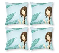 Cushion Cover Pillowcase Cotton Linen Anime Plant Black Hair Durable Cotton Linen Throw Pillow Case Home Decor for Halloween Easter Gifts 4 1 Set 43x43cm