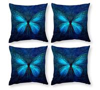 Cushion Cover Pillowcase Cotton Linen Butterfly Turquoise Symmetry-up Durable Cotton Linen Throw Pillow Case Home Decor for Halloween Easter Gifts 4 1 Set 40x40cm