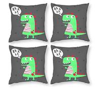 Cushion Cover Pillowcase Cotton Linen Cartoon Dinosaur Plant Durable Cotton Linen Throw Pillow Case Home Decor for Halloween Easter Gifts 4 1 Set 43x43cm