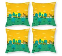Cushion Cover Pillowcase Cotton Linen Cartoon Yellow Tree Durable Cotton Linen Throw Pillow Case Home Decor for Halloween Easter Gifts 4 1 Set 50x50cm