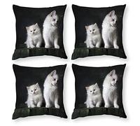 Cushion Cover Pillowcase Cotton Linen Cat Mammal Turkish Angora-up Durable Cotton Linen Throw Pillow Case Home Decor for Halloween Easter Gifts 4 1 Set 60x60cm