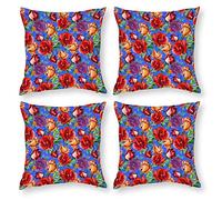 Cushion Cover Pillowcase Cotton Linen Cut Flowers Plant Floribunda Durable Cotton Linen Throw Pillow Case Home Decor for Halloween Easter Gifts 4 1 Set 43x43cm