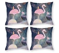Cushion Cover Pillowcase Cotton Linen Flamingo Water Bird Space Durable Cotton Linen Throw Pillow Case Home Decor for Halloween Easter Gifts 4 1 Set 55x55cm