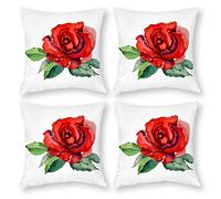 Cushion Cover Pillowcase Cotton Linen Flower Hybrid Tea Rose Petal Durable Cotton Linen Throw Pillow Case Home Decor for Halloween Easter Gifts 4 1 Set 80x80cm