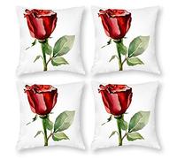 Cushion Cover Pillowcase Cotton Linen Flower Hybrid Tea Rose Petal Durable Cotton Linen Throw Pillow Case Home Decor for Halloween Easter Gifts 4 1 Set 50x50cm