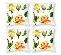 Cushion Cover Pillowcase Cotton Linen Flower Plant Yellow Durable Cotton Linen Throw Pillow Case Home Decor for Halloween Easter Gifts 4 1 Set 50x50cm