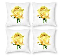 Cushion Cover Pillowcase Cotton Linen Flower Yellow Cut Flowers Durable Cotton Linen Throw Pillow Case Home Decor for Halloween Easter Gifts 4 1 Set 43x43cm