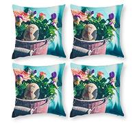 Cushion Cover Pillowcase Cotton Linen Flowerpot Still Life Floristry-up Durable Cotton Linen Throw Pillow Case Home Decor for Halloween Easter Gifts 4 1 Set 43x43cm