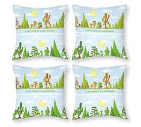 Cushion Cover Pillowcase Cotton Linen Grass Plant Clip Art Durable Cotton Linen Throw Pillow Case Home Decor for Halloween Easter Gifts 4 1 Set 43x43cm