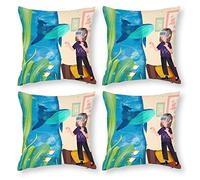 Cushion Cover Pillowcase Cotton Linen Illustration Painting Plant Durable Cotton Linen Throw Pillow Case Home Decor for Halloween Easter Gifts 4 1 Set 43x43cm