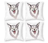 Cushion Cover Pillowcase Cotton Linen Mammal Canidae Wolfdog Durable Cotton Linen Throw Pillow Case Home Decor for Halloween Easter Gifts 4 1 Set 35x35cm