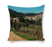 Cushion Cover Pillowcase Cotton Linen Natural Landscape Mountain Hill Station-up Durable Cotton Linen Throw Pillow Case Home Decor for Halloween Easter Gifts 45 * 45cm