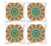 Cushion Cover Pillowcase Cotton Linen Orange Symmetry Mandala Durable Cotton Linen Throw Pillow Case Home Decor for Halloween Easter Gifts 4 1 Set 50x50cm