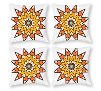 Cushion Cover Pillowcase Cotton Linen Orange Symmetry Pattern Mandala Durable Cotton Linen Throw Pillow Case Home Decor for Halloween Easter Gifts 4 1 Set 30x30cm