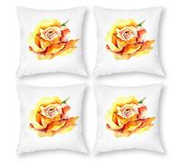 Cushion Cover Pillowcase Cotton Linen Orange Yellow Flower Durable Cotton Linen Throw Pillow Case Home Decor for Halloween Easter Gifts 4 1 Set 40x40cm