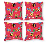 Cushion Cover Pillowcase Cotton Linen Pattern Yellow Child Art Durable Cotton Linen Throw Pillow Case Home Decor for Halloween Easter Gifts 4 1 Set 50x50cm