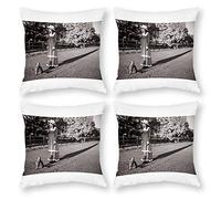 Cushion Cover Pillowcase Cotton Linen Photograph Public Space Black-and-White-up Durable Cotton Linen Throw Pillow Case Home Decor for Halloween Easter Gifts 55x55cm