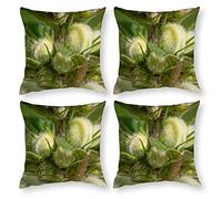 Cushion Cover Pillowcase Cotton Linen Plant Bud Wildflower-up Durable Cotton Linen Throw Pillow Case Home Decor for Halloween Easter Gifts 4 1 Set 43x43cm