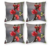 Cushion Cover Pillowcase Cotton Linen Plant Twig Blossom-up Durable Cotton Linen Throw Pillow Case Home Decor for Halloween Easter Gifts 4 1 Set 43x43cm