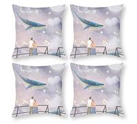 Cushion Cover Pillowcase Cotton Linen Sky Poster Space Durable Cotton Linen Throw Pillow Case Home Decor for Halloween Easter Gifts 4 1 Set 45x45cm