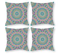 Cushion Cover Pillowcase Cotton Linen Visual Arts Symmetry Mandala Durable Cotton Linen Throw Pillow Case Home Decor for Halloween Easter Gifts 4 1 Set 30x30cm