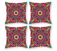 Cushion Cover Pillowcase Cotton Linen Visual Arts Symmetry Mandala Durable Cotton Linen Throw Pillow Case Home Decor for Halloween Easter Gifts 4 1 Set 50x50cm