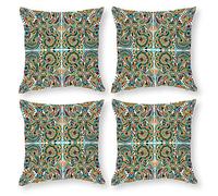 Cushion Cover Pillowcase Cotton Linen Visual Arts Symmetry Mandala Durable Cotton Linen Throw Pillow Case Home Decor for Halloween Easter Gifts 4 1 Set 35x35cm