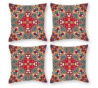 Cushion Cover Pillowcase Cotton Linen Visual Arts Symmetry Mandala Durable Cotton Linen Throw Pillow Case Home Decor for Halloween Easter Gifts 4 1 Set 43x43cm
