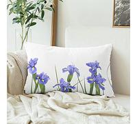 Cushion Cover Purple Flower Bouquet Blue Irises On White Nature Iris Green Grass Abstract Beauty Birthday Pillowcase Standard,Breathable Throw Pillow Case For Decoration Sofa Bedroom 40X60Cm