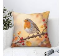 Cushion Cover Robin Bird Modern Art Decorative,Autumn Rural Scene Oil Painting Square Pillow Case Soft Polyester Throw Pillow Cases for Living Room Sofa Couch Bed Pillowcases 40x40cm