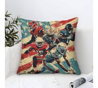 Cushion Cover Set of 1 America Football Decorative Machine Washable Pillowcases Square Cushions with Invisible Zipper Cushion Covers for Living Room Sofa Couch Bed Throw Pillow Cases 50x50cm