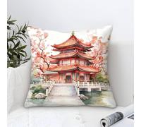 Cushion Cover Set of 1 Ancient Chinese Architecture Decorative Machine Washable Pillowcases Square Cushions with Invisible Zipper Cushion Covers for Living Room Sofa Couch Bed Throw Pillow Cases 50x50