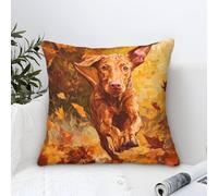 Cushion Cover Set of 1 Autumn Dog Running-Vibrant Autumn Art Style Decorative Machine Washable Pillowcases Square Cushions with Invisible Zipper Cushion Covers for Living Room Sofa Couch Bed Throw Pil
