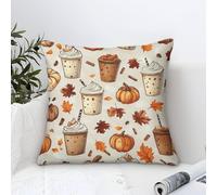 Cushion Cover Set of 1 Autumn Drinks-Fall Themed Beverage Design Decorative Machine Washable Pillowcases Square Cushions with Invisible Zipper Cushion Covers for Living Room Sofa Couch Bed Throw Pillo