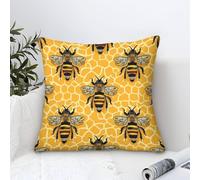 Cushion Cover Set of 1 Bee Pattern Design-Vintage Insect Illustration Decorative Machine Washable Pillowcases Square Cushions with Invisible Zipper Cushion Covers for Living Room Sofa Couch Bed Throw