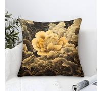 Cushion Cover Set of 1 Black Gold Flower Decorative Machine Washable Pillowcases Square Cushions with Invisible Zipper Cushion Covers for Living Room Sofa Couch Bed Throw Pillow Cases 45x45cm
