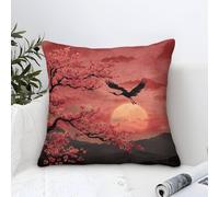 Cushion Cover Set of 1 Cherry Blossom-Japanese Art Style Decorative Machine Washable Pillowcases Square Cushions with Invisible Zipper Cushion Covers for Living Room Sofa Couch Bed Throw Pillow Cases