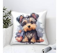 Cushion Cover Set of 1 Cute Yorkshire Terrier-Cartoon Illustration Style Decorative Machine Washable Pillowcases Square Cushions with Invisible Zipper Cushion Covers for Living Room Sofa Couch Bed Thr